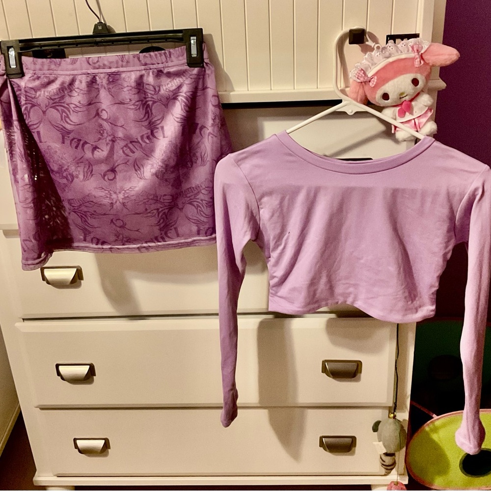 Lavender Long Sleeve Crop Top and Skirt Set